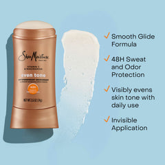 SheaMoisture Antiperspirant Deodorant Stick Even Tone Vitamin C & Niacinamide for 48HR Sweat & Odor Protection with No Parabens & No Mineral Oil 2.6 oz, (Pack of 4)