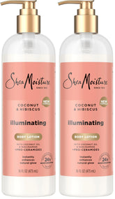 SheaMoisture Illuminating Body Lotion with Coconut Oil, Hibiscus, Niacinamide and Pro-Ceramides, Instantly Enhancing Skin's Natural Glow, 24H Moisturizing 16 oz, (Pack of 2)