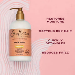SheaMoisture Curl & Shine Conditioner Coconut & Hibiscus, for Thick, Curly Hair to Moisturize & Soften, 13 oz