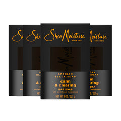 SheaMoisture Bar soap African Black Soap 4 count Soothe and Clarify Skin Soothing and Clarifying bar soap with 24h shea moisture nutrients for Healthy, Glowing Skin 8 oz