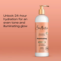 SheaMoisture Illuminating Body Lotion with Coconut Oil, Hibiscus, Niacinamide and Pro-Ceramides, Instantly Enhancing Skin's Natural Glow, 24H Moisturizing 16 oz, (Pack of 2)