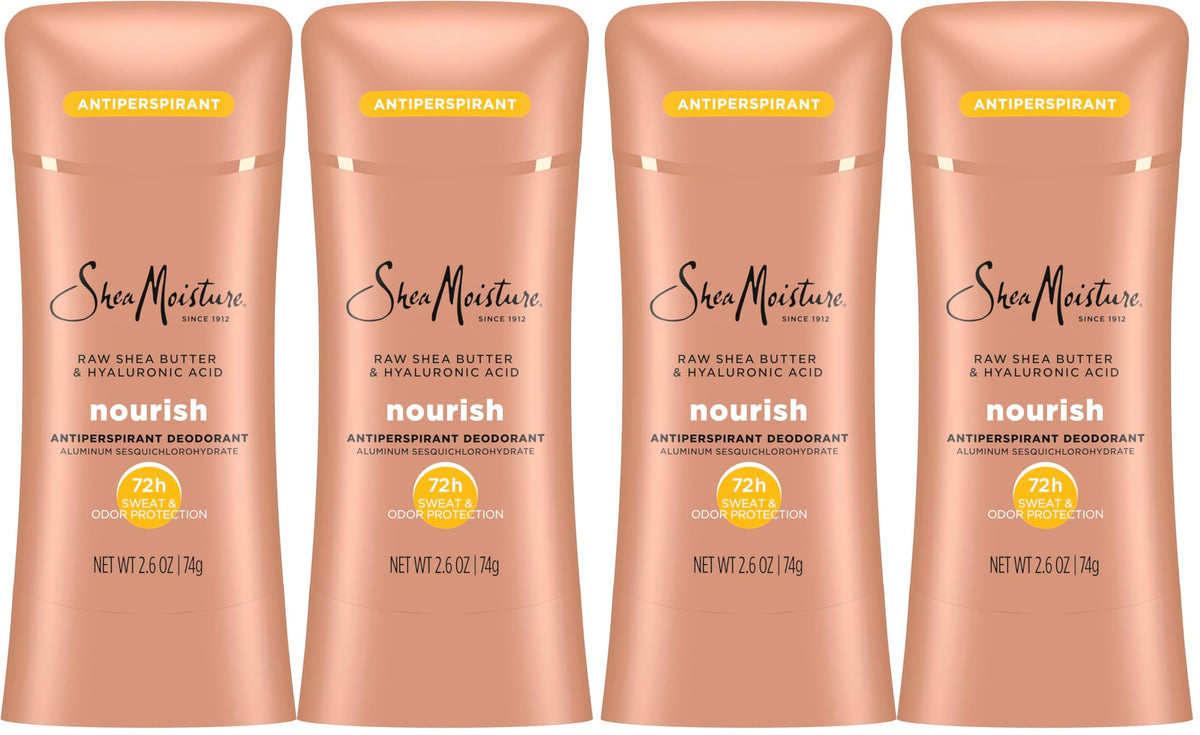 SheaMoisture Antiperspirant Deodorant Stick Moisturizing Raw Shea Butter & Hyaluronic Acid for 48HR Sweat & Odor Protection with No Parabens-& No Mineral Oil 2.6 oz,(Pack of 4)