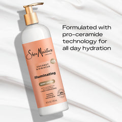 SheaMoisture Illuminating Body Lotion with Coconut Oil, Hibiscus, Niacinamide and Pro-Ceramides, Instantly Enhancing Skin's Natural Glow, 24H Moisturizing 16 oz