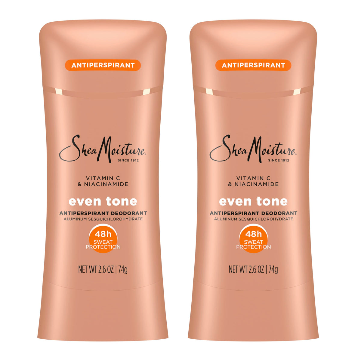 SheaMoisture Antiperspirant Deodorant Stick Even Tone Vitamin C & Niacinamide 2 Count for 48HR Sweat & Odor Protection with No Parabens & No Mineral Oil 2.6 oz