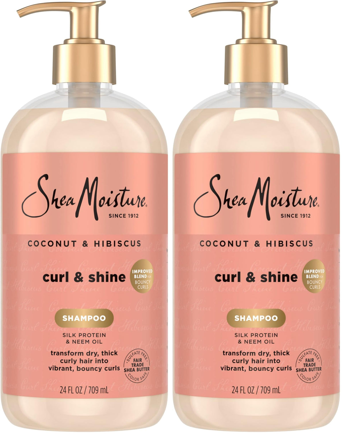 SheaMoisture Shampoo Coconut and Hibiscus,for Thick,Curly Hair,to Cleanse & Hydrate,24 oz,(Pack of 2)