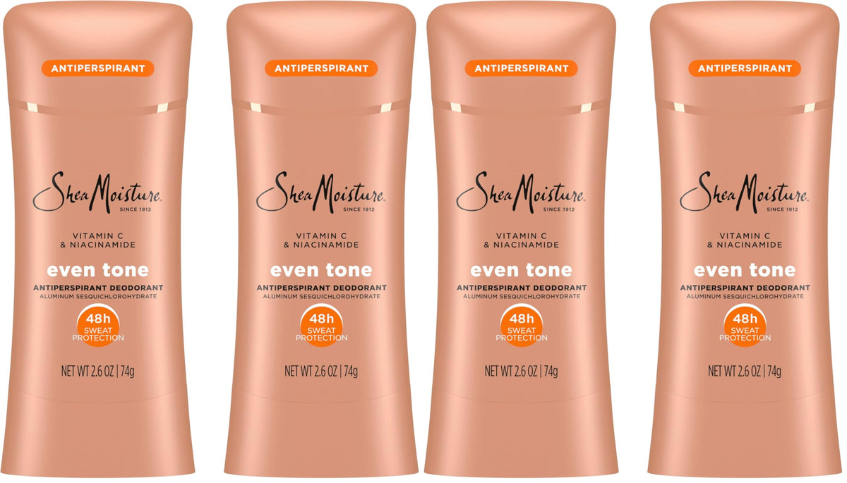 SheaMoisture Antiperspirant Deodorant Stick Even Tone Vitamin C & Niacinamide for 48HR Sweat & Odor Protection with No Parabens & No Mineral Oil 2.6 oz, (Pack of 4)