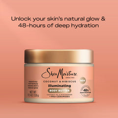 SheaMoisture Illuminating Body Butter with Coconut & Hibiscus, Niacinamide and Pro-Ceramides, Renewing Skin’s Natural Glow, 48H Moisturizing 11.5 oz,(Pack of 2)