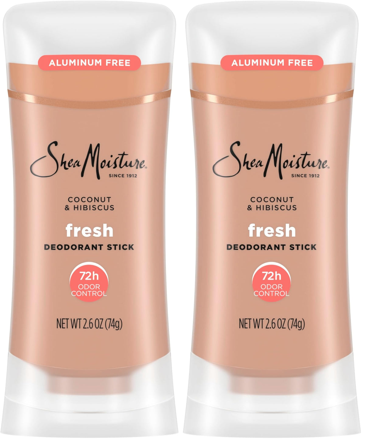 SheaMoisture Deodorant Stick 72h Odor Control Coconut & Hibiscus Fresh Aluminum Free 2.6 oz,(Pack of 2)