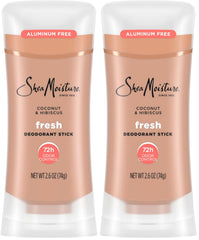 SheaMoisture Deodorant Stick 72h Odor Control Coconut & Hibiscus Fresh Aluminum Free 2.6 oz,(Pack of 2)