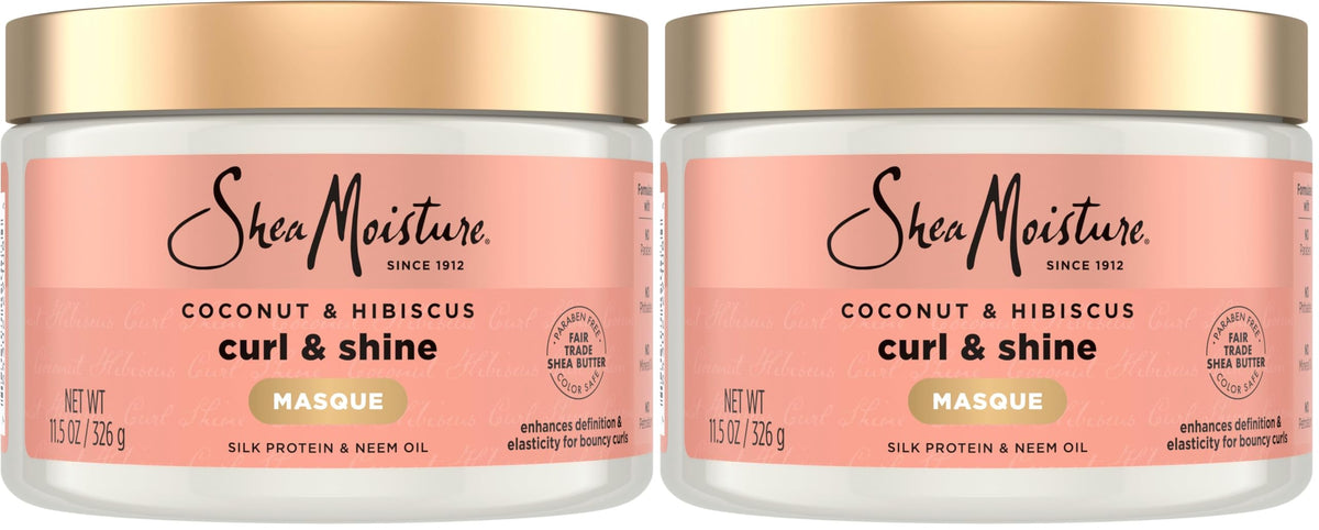 SheaMoisture Hair Mask Coconut & Hibiscus for Dry Curls Hair Mask with Shea Butter 11.5 oz, (Pack of 2)
