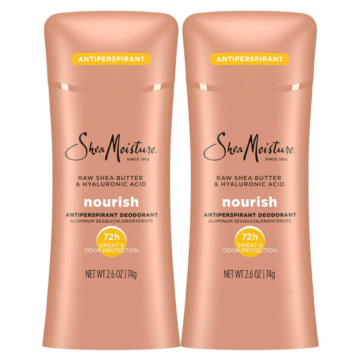 SheaMoisture Antiperspirant Deodorant Stick Moisturizing Raw Shea Butter & Hyaluronic Acid 2 Count for 48HR Sweat & Odor Protection with No Parabens & No Mineral Oil 2.6 oz