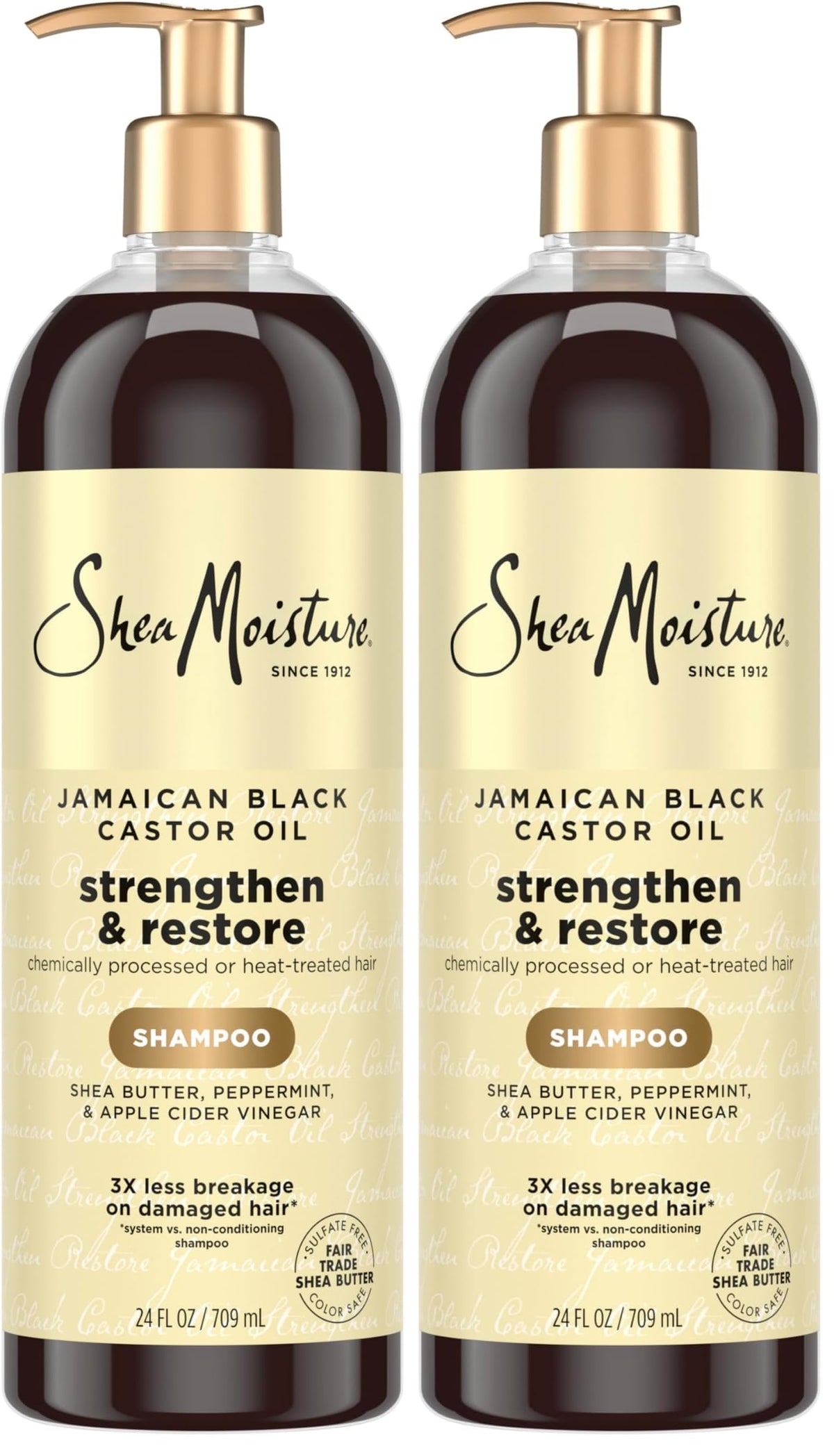SheaMoisture Strengthen and Restore Shampoo Jamaican Black Castor Oil for Damaged Hair Sulfate-Free 24 oz,(Pack of 2)